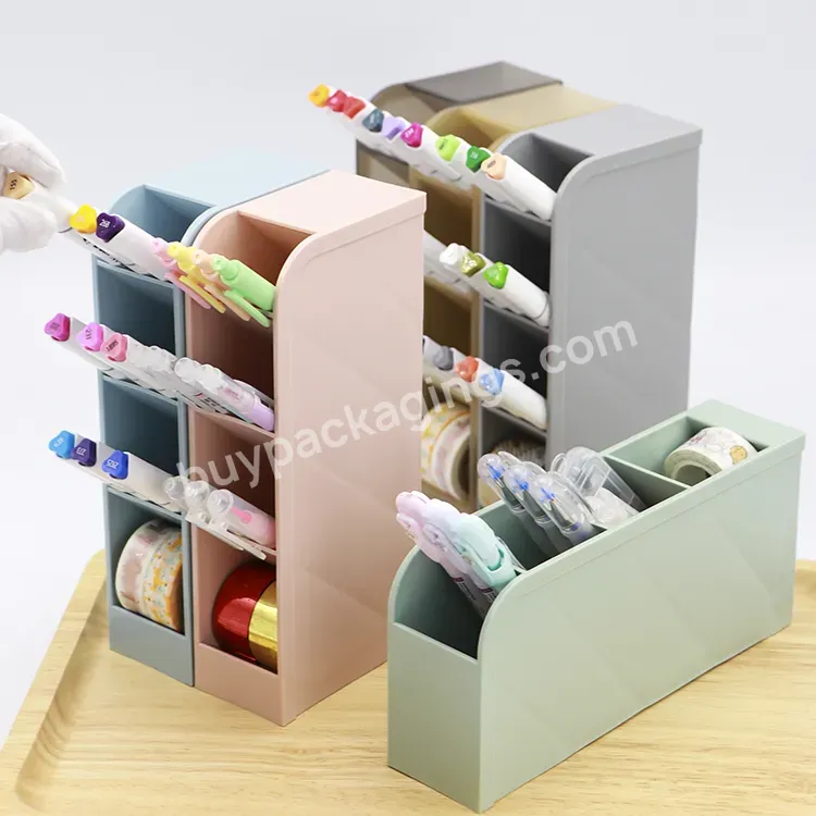 Slim 120mm Office Plastic Pencil Storage Holder Pen Pot Kids 4 Grid Trapezoidal Calligraphy Oblique Nib Pen Holder