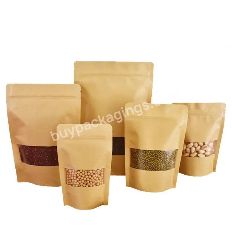 Small Back Seal Bag Kraft Paper Bags With Window Food Packaging Bag Brown Jagged Style Granules Packaging Customized Candy Snack