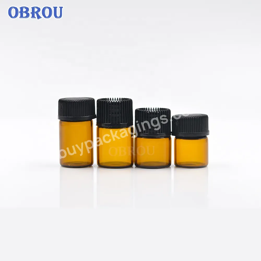 Small Glass Vials Sample Dropper Bottle 1/4 Dram 2ml Amber Glass Vial With Orifice Reducer & Black Cap