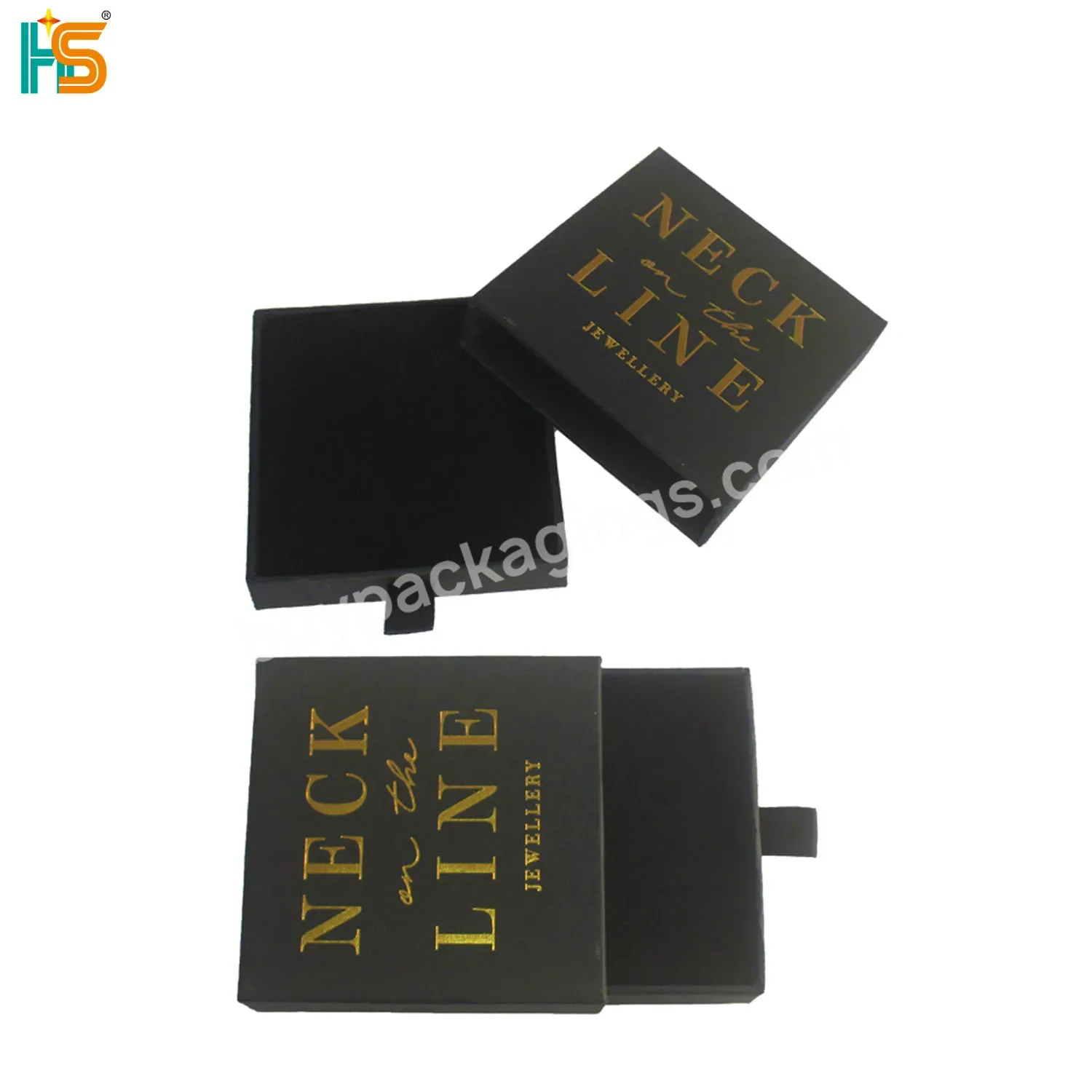 Small Jewelry Packaging Boxes Custom Logo Black Drawer Box For Necklace