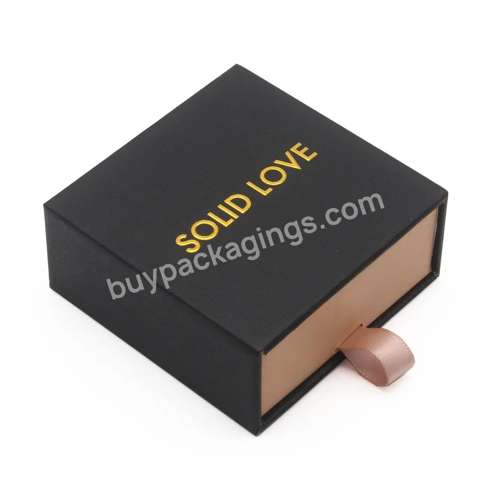 Small Mini Black Single Ring Box Jewellery Packaging caja para anillos Sliding Ring Box Custom Logo