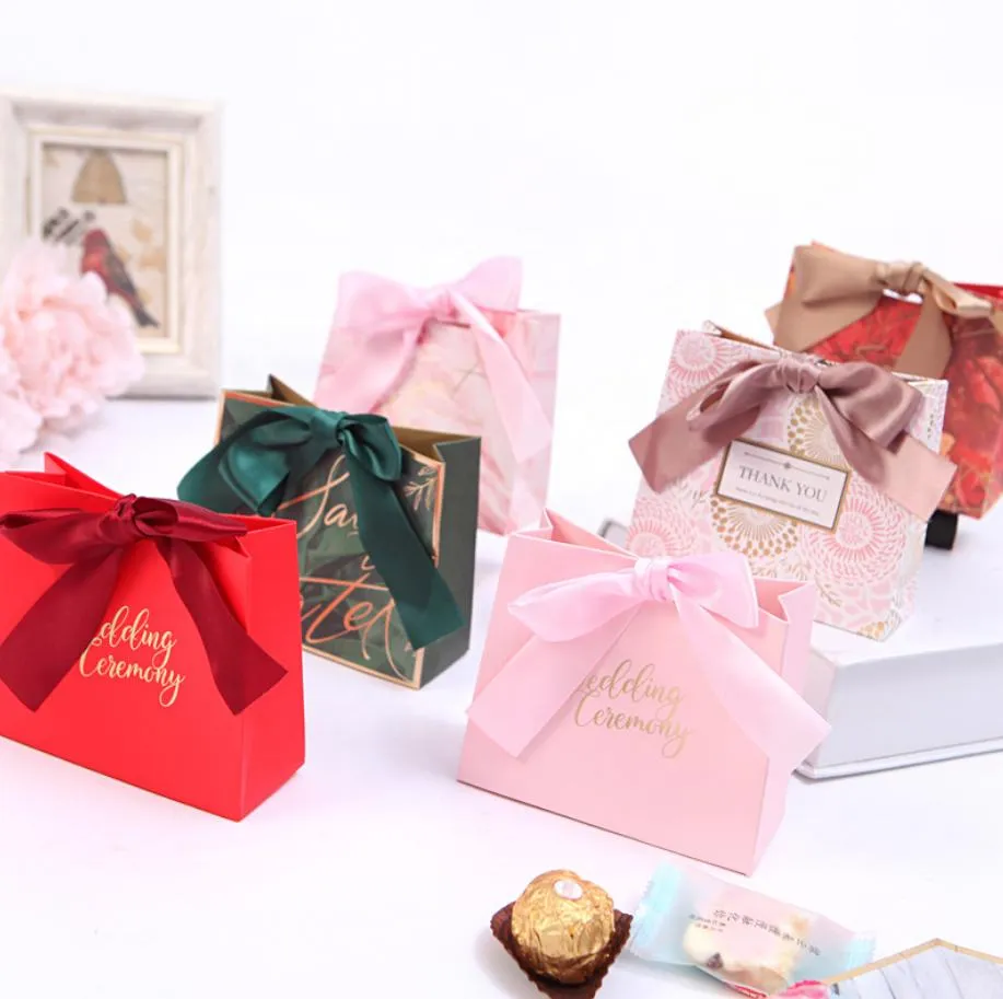 Small Mini Marble Printed Thank You Gift Bag Sweet Pink Wedding Favour Boxes For Candy