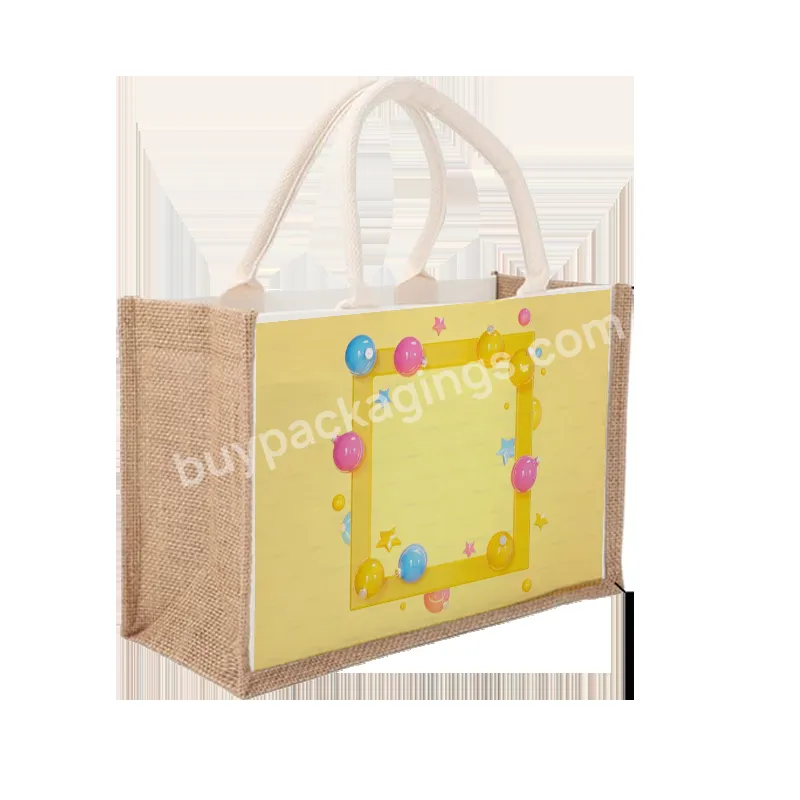 Small White Jute Bags With Logo Custom Shopping Bags Logo Printed Tote Bag With Handle