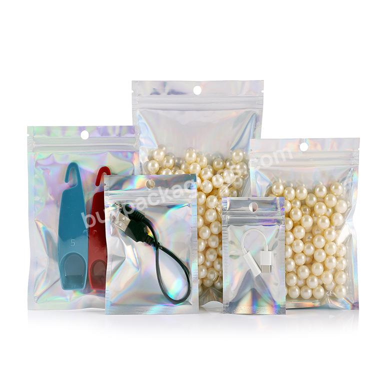 Smell Proof Clear Front Plastic Hologram Holographic Resealable Ziplock Mylar Packaging Bags