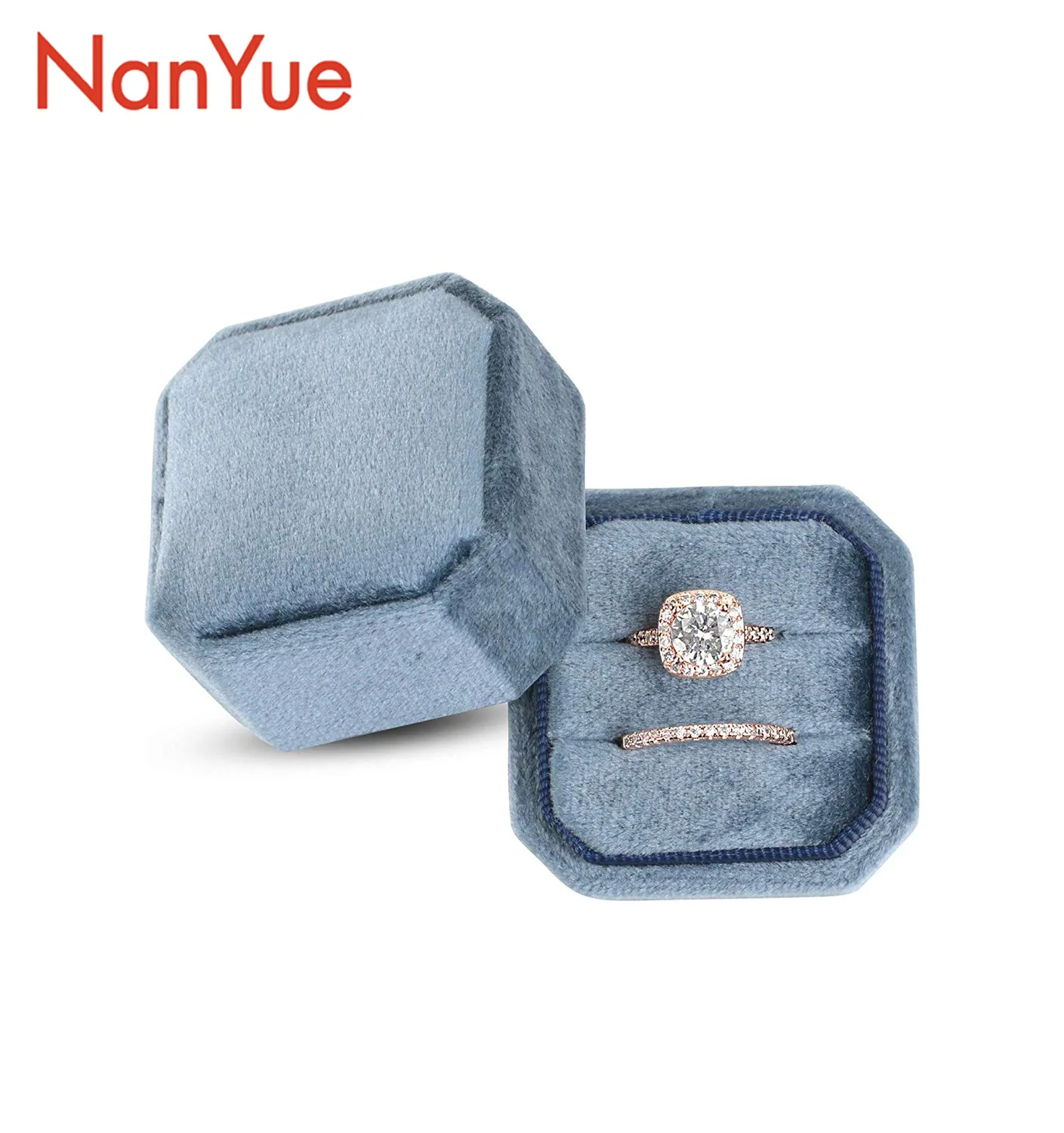 Spot MOQ1pcs Jewelry Velvet Ring Box Custom Logo Octagonal Ring Box For Wedding