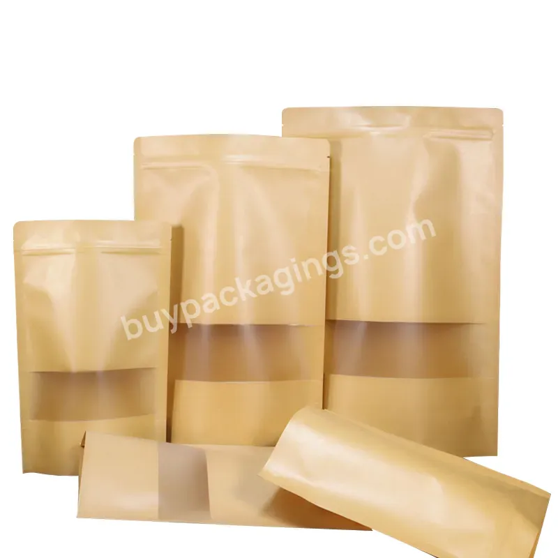 Spot Wholesale 14 * 20 Frosted Kraft Paper Standing Bags With Windows Food Plastic Bags