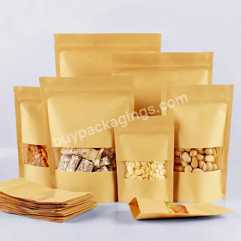 Spot Wholesale 14 * 20 Frosted Kraft Paper Standing Bags With Windows Food Plastic Bags