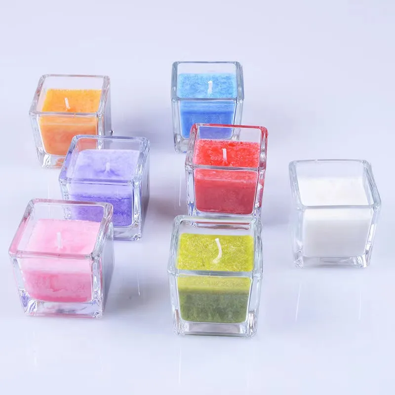 Square Aromatherapy Glass Bottle Transparent Glass Candle Jar For Home Decoration