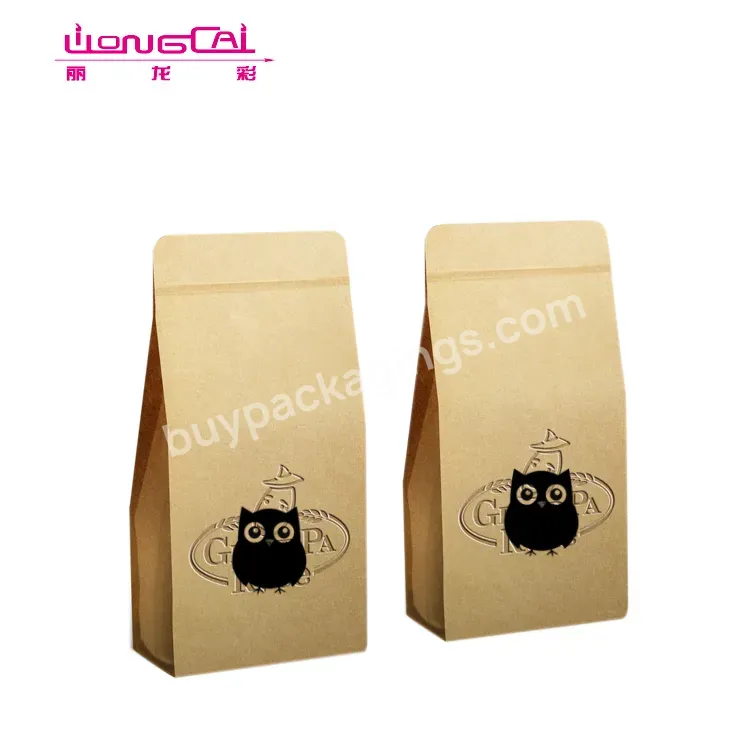 Square Block Flat Bottom Gusset Coffee Bean Tin Tie Dessert Kraft Paper Bag With Window
