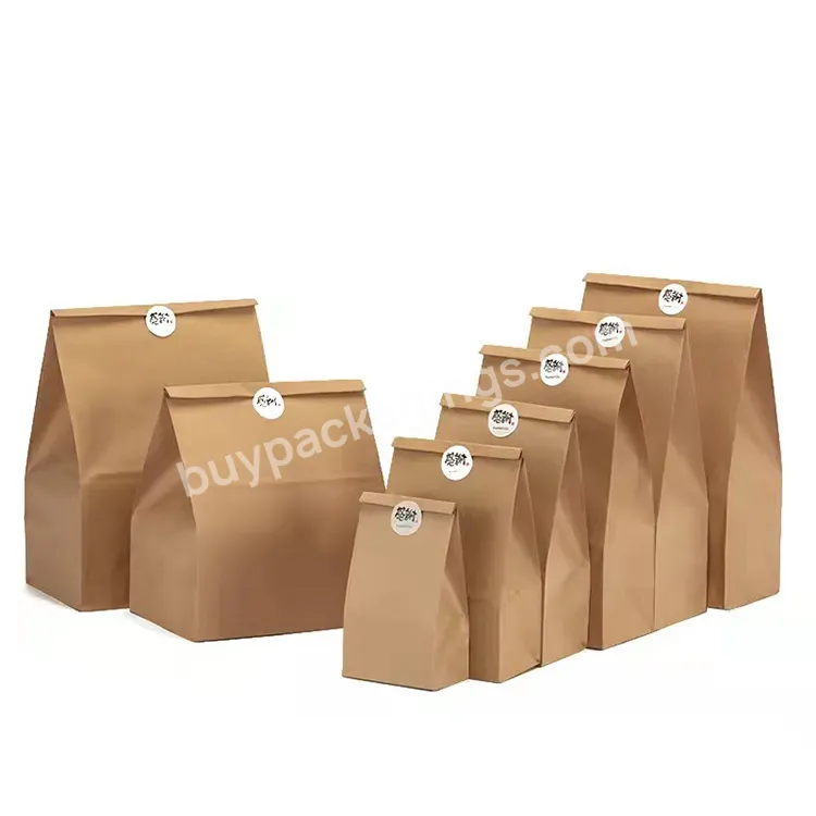Square Block Flat Bottom Gusset Coffee Bean Tin Tie Dessert Kraft Paper Bags With Paper Bag