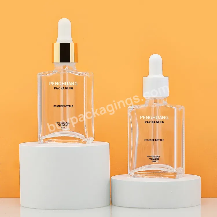 Square Clear Glass Dropper Bottle 30ml Rectangle Glass Dropper Bottles Face Skincare Essential Oil Serum Bottle