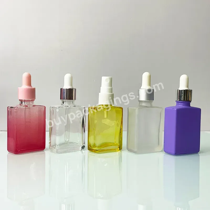 Square Clear Glass Serum Bottles 30ml 50ml 100ml Essential Oil Rectangle Glass Dropper Bottles With White Dropper