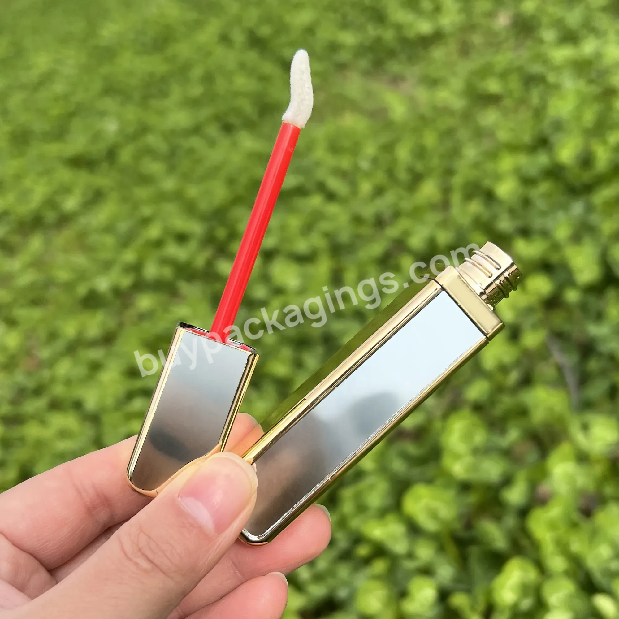 Square Empty Lip Gloss Tube For Cosmetic Packaging 5ml Lipgloss Tube With Mirror Gold Lipgloss Container