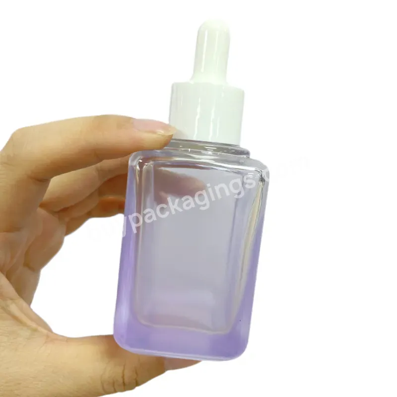 Square Frosted Purple Glass Pipette Serum Bottles Essential Oil Rectangle Glass Dropper Bottles With Pipette Cap