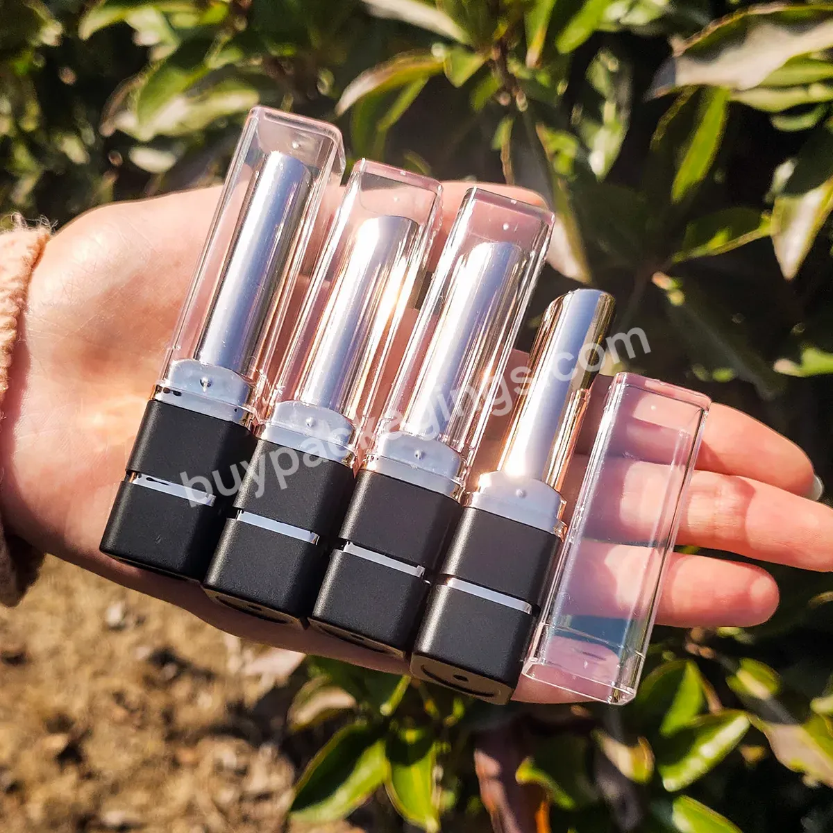 Square Lipstick Refillable Tubes Custom Color Matte Black Clear Lid Refillable Lipstick Containers