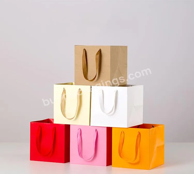 Square packaging kraft paper bag clothing store shopping tote bag paper gift paper bag custom logo