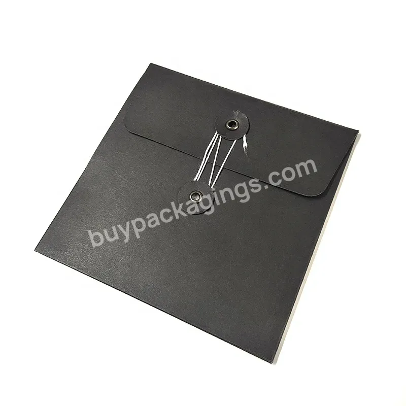 Square Shape Envelopes Black Paper Business Envelopes With Eyelet Paper Envelope With Cotton Rope