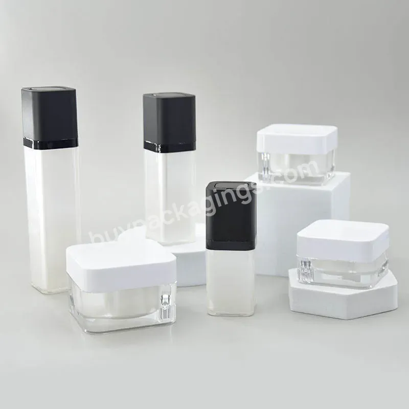 Square Skincare Packaging Set White Airless Bottle And Jar Vacuum Lotion Bottle With Disc Cap Free Sample Empty Cream Jar