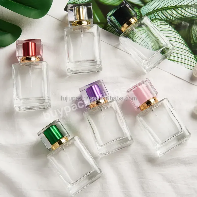 Square Spray Perfume Glass Bottle 30ml 50ml 100ml Glass Perfume Bottle Luxury Perfume Bottle With Wooden Cap