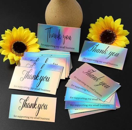 Square Thanku Card Stock Custom Business Card Printing Mini Plastic Holographic Thank You Cards