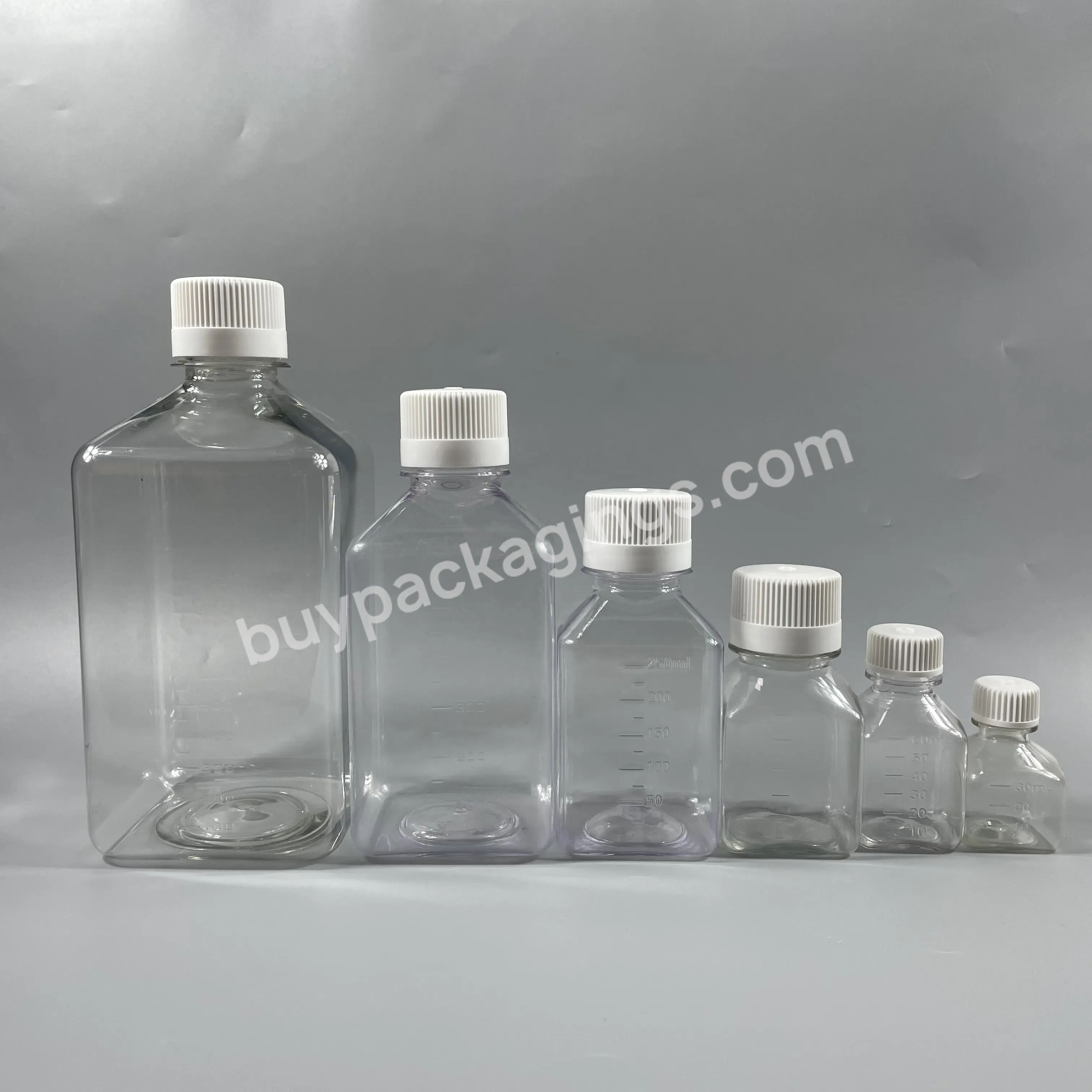 Square Transparent Pet Plastic Media Bottle Blood Serum Bottle Reagent Bottle 30ml 60ml 100ml 500ml