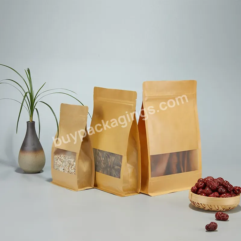 Stable Flat Bottom Stand Up Pouch Bag Frosted Window Ziplock Nuts Packaging Kraft Paper Coffee Flat Bottom Bag