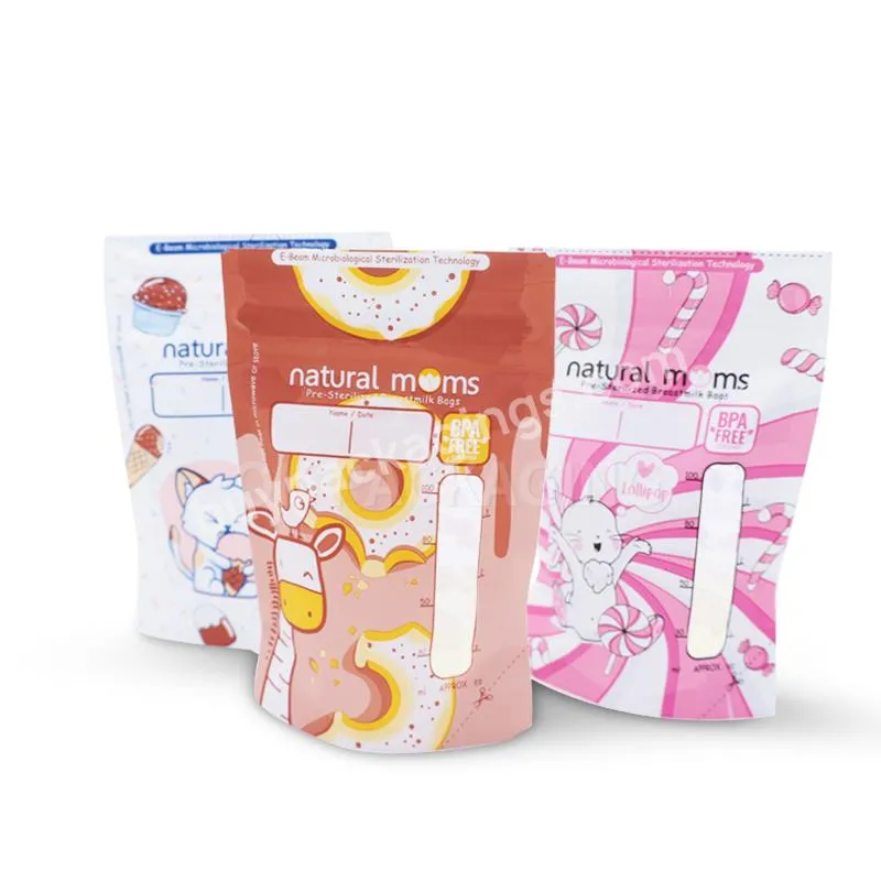 Stand Up Double Zipper Breast Milk Storage Bag Bpa Free Pre Sterilized Breast Milk Storage Bag