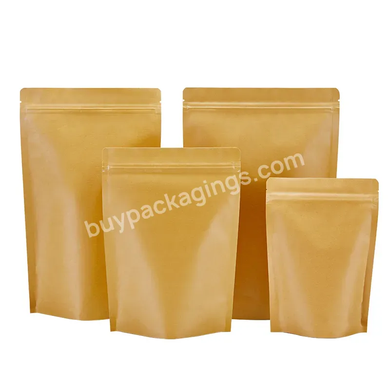 Stand Up Food Grade Kraft Resealable Tea Bags Coating Aluminum Foil Inside Smell Proof Brown Paper Bags