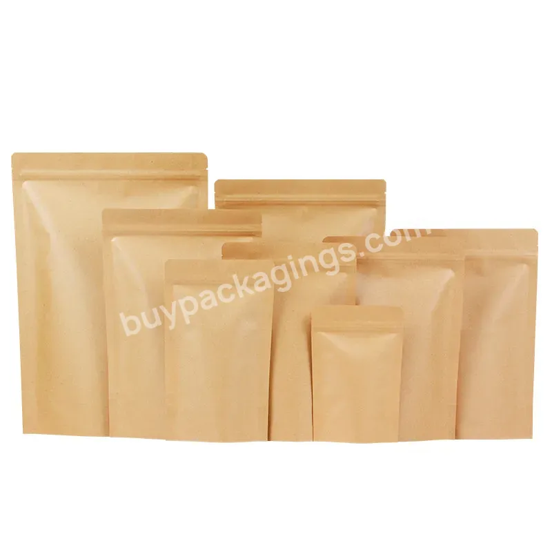 Stand Up Food Grade Kraft Resealable Tea Bags Coating Aluminum Foil Inside Smell Proof Brown Paper Bags