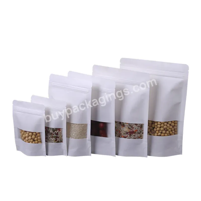 Stand Up Kraft Paper Bag With Zipper Food Packaging Pouch With Window Hot Seal Pouch