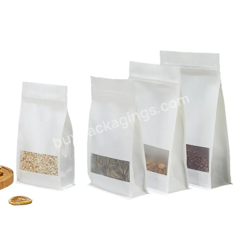 Stand Up Pouches Flat Bottom Kraft Paper Bag Matte Windows 18*28+4 Nuts Package White Kraft Paper Bags