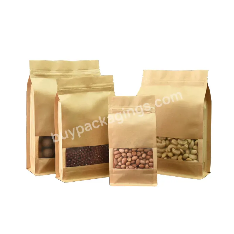 Stand Up Square Bottom Paper Bag Stable Food Tea Packing Frosted Window Zipper Craft Paper Bag