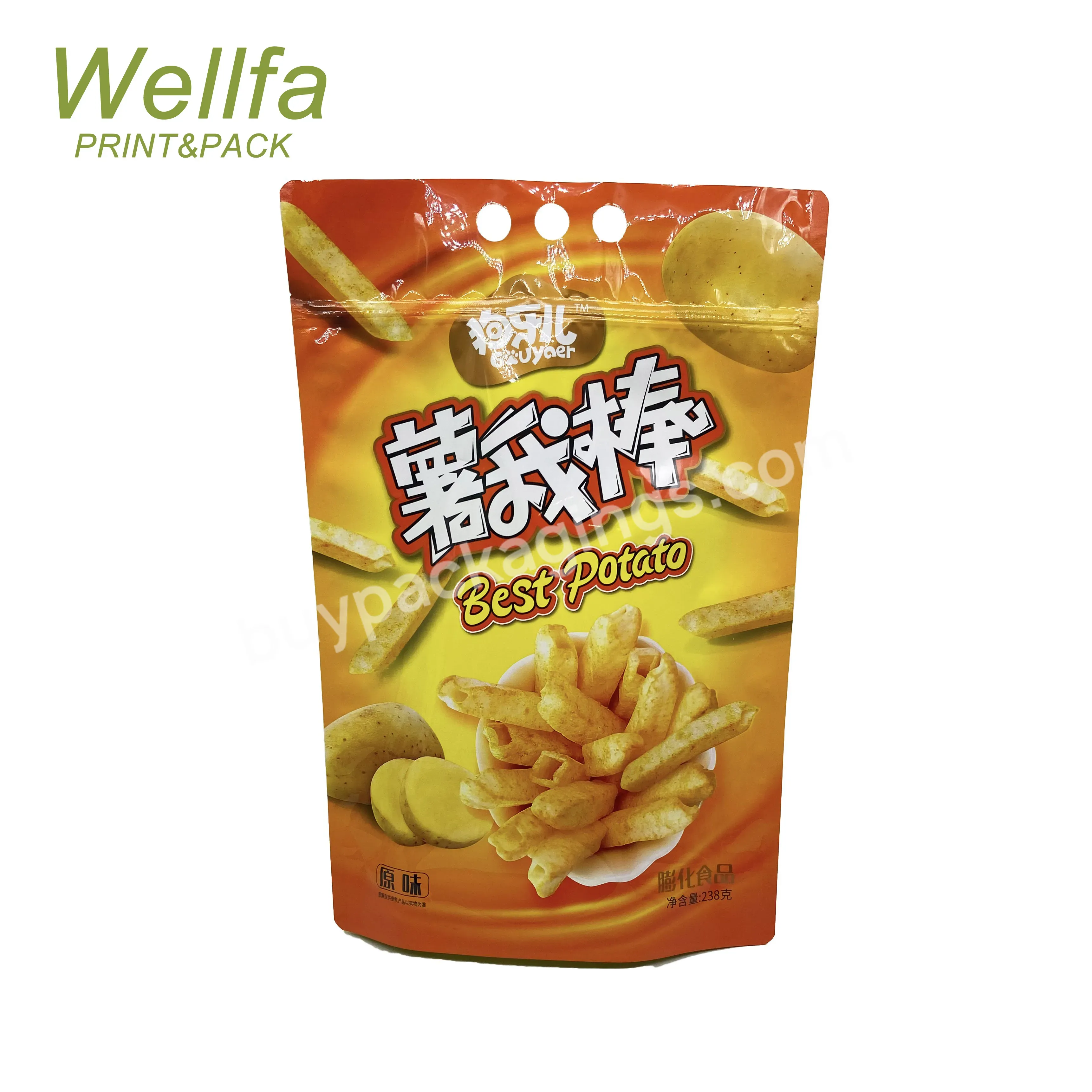 Stand Up Zip Lock Food Packaging Pouch Potato Chips Cookie Packaging Foil Pouch With Hand Hole