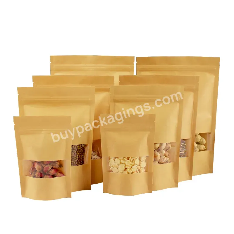 Stand Up Zip Lock Kraft Paper Bag Biscuit Food 30*40+5 Packaging Brown Kraft Paper Bag