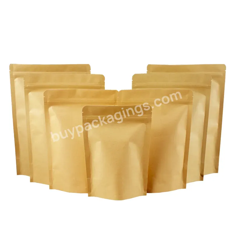 Stand Up Ziplock Brown Kraft Paper Bags Coating Aluminum Foil Inside Food Kraft Paper Bag