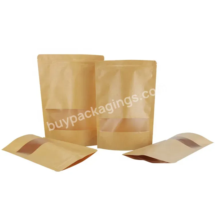 Stand Up Zipper Brown Kraft Paper Resealable Ziplock Kraft Paper Bags For Food