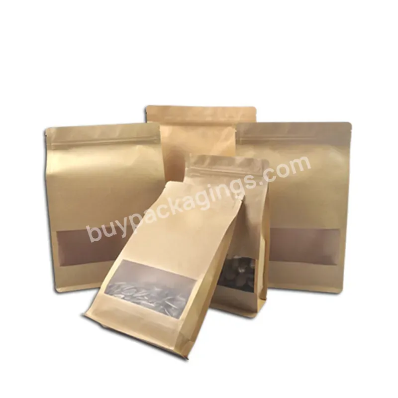 Stand Up Zipper Kraft Brown Paper Resealable Heat Sealable Food Storage Doypack Packaging Pouches Bag With Clear Window