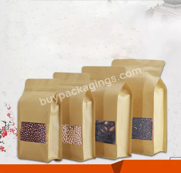 Stand Up Zipper Kraft Brown Paper Resealable Heat Sealable Food Storage Doypack Packaging Pouches Bag With Clear Window