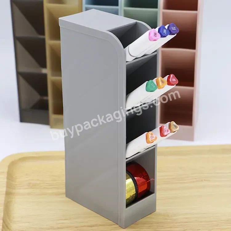 Stationary Plastic Pp Trapezoidal Desktop Oblique Plug-in Stationary Rotatable 4 Grid Oblique Rotatable Pen Holder