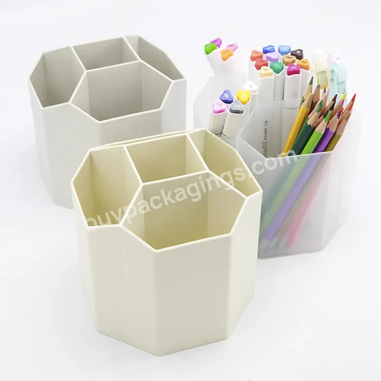 Stationery Accessories Plastic Storage Desk Organizer Pencil Holder Beautiful Plastic Pen Holder 130mm Hexagon Pen Container