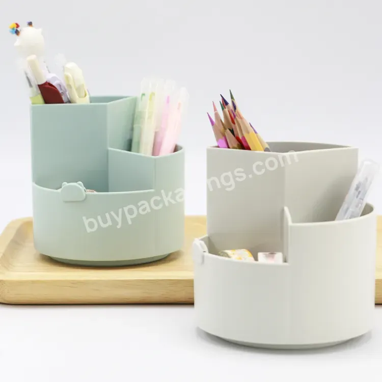 Stationery Supplies 360 Degree Rotating Desk Plastic Pen Pencil Holder Storage Box 3 Slot Grid Pen Organizer For School