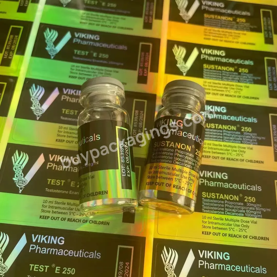 Steriod Vial Labels Stickers Packaging Custom Brand Name Viking Pharmaceutical Hologram 10ml Vial Labels