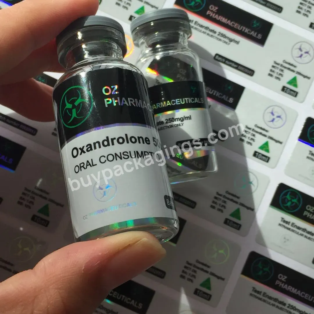 Steroid Vial Glass Glossy Label Custom Pharmaceutical Waterproof High Quality 10ml Vial Label With Hologram