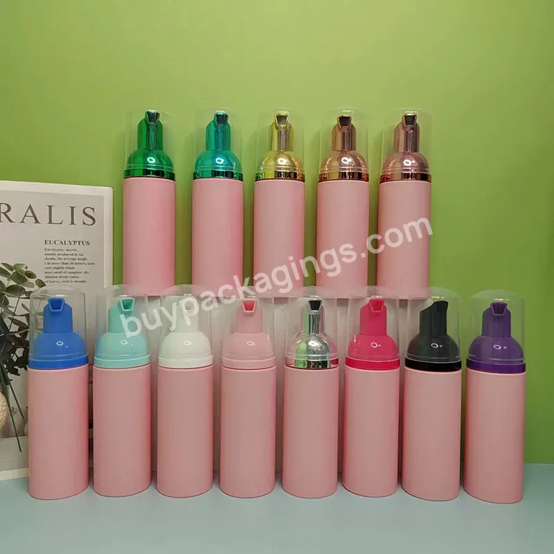 Stock 50 Ml 60ml 2oz Mini Cleanser Mousse Bottle Bath Wash Eyelash Foaming Pink Frosted Foam Pump Lash Shampoo Bottle