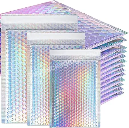 Stock Custom 4x8 6x9 6x10 Biodegradable Compostable Shipping Packaging Holographic Metallic Poly Bubble Mailer Padded Envelope - Buy Bubble Mailer Metallic,Holographic Bubble Mailer,Compostable Shipping Packaging Bags.