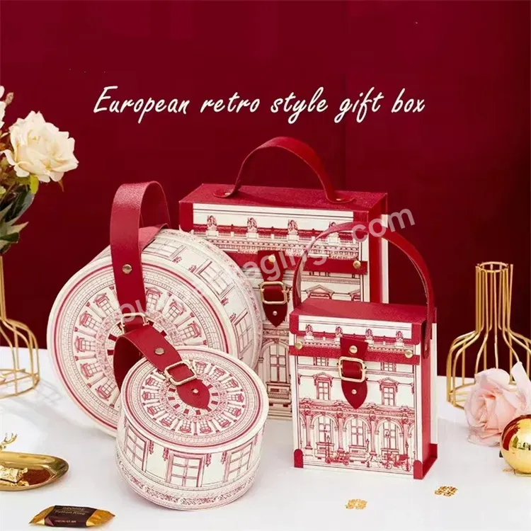 Stock Luxury European Retro Style Leather Handle Valentine's Wedding Gift Boxes For Present