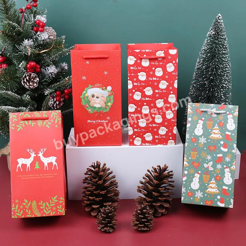 Stock Ready Wholesale  To Ship Cartoon Kids Santa Claus Christmas Paper Candy Merry Gift Paper Bag