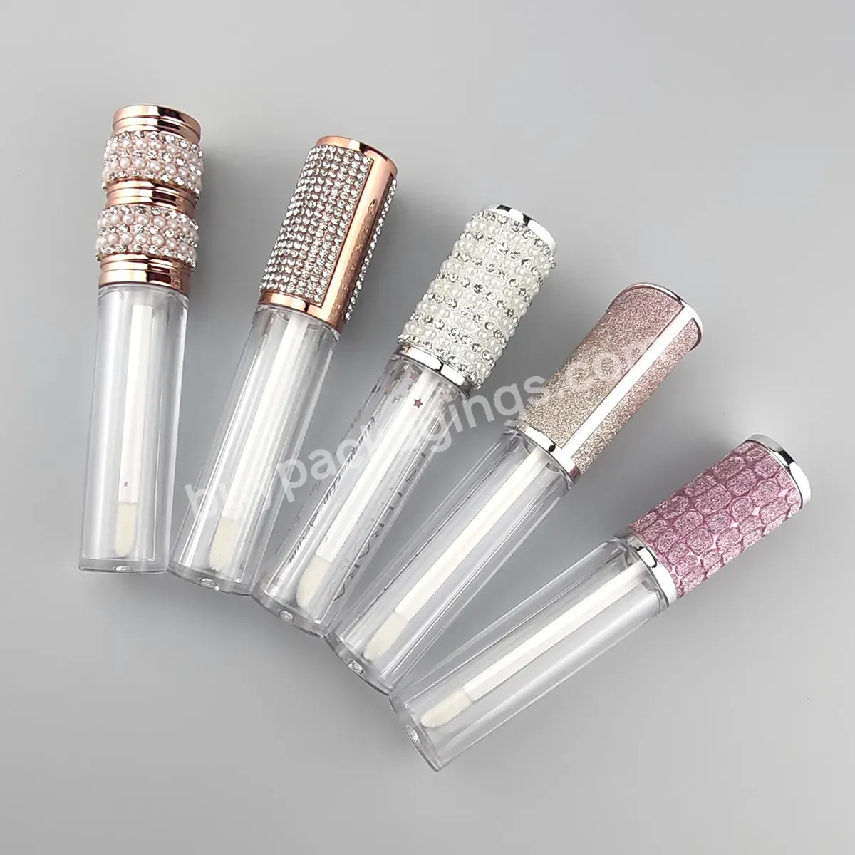 Stock Round Pearl Top Rose Gold Silver Metallic 6ml Unique Lipgloss Containers Custom Logo Luxury Lip Gloss Tube