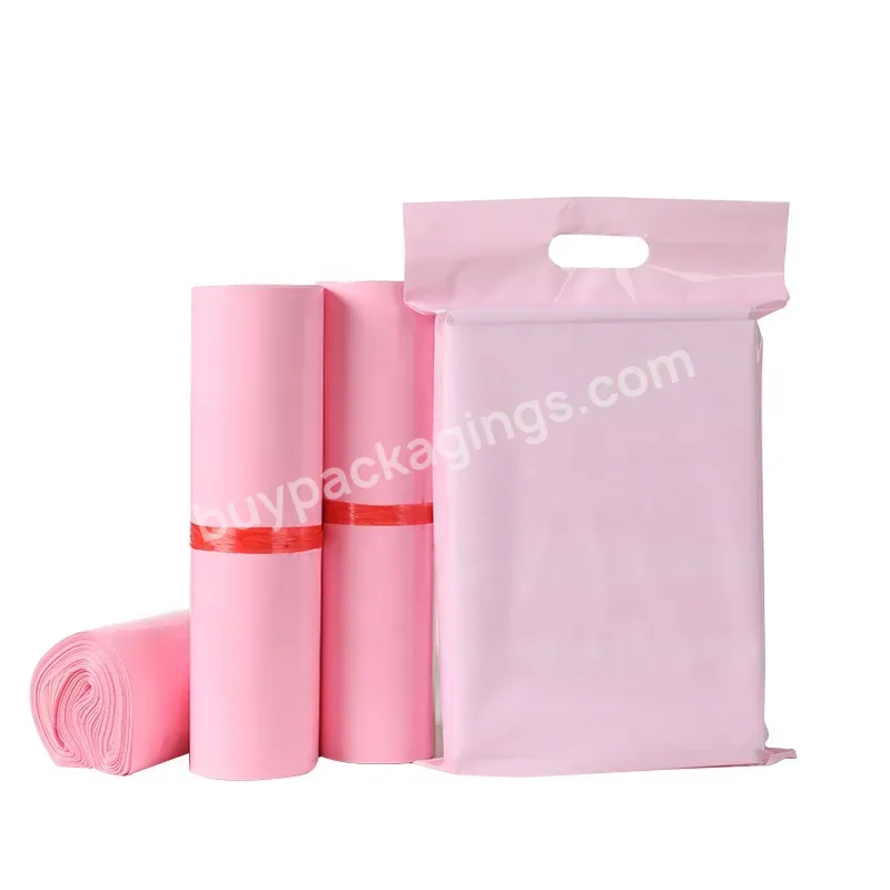 Stock Transparent Light Pink Rigid Poly Mailer Packing Shipping Bags With Handle For Clothing