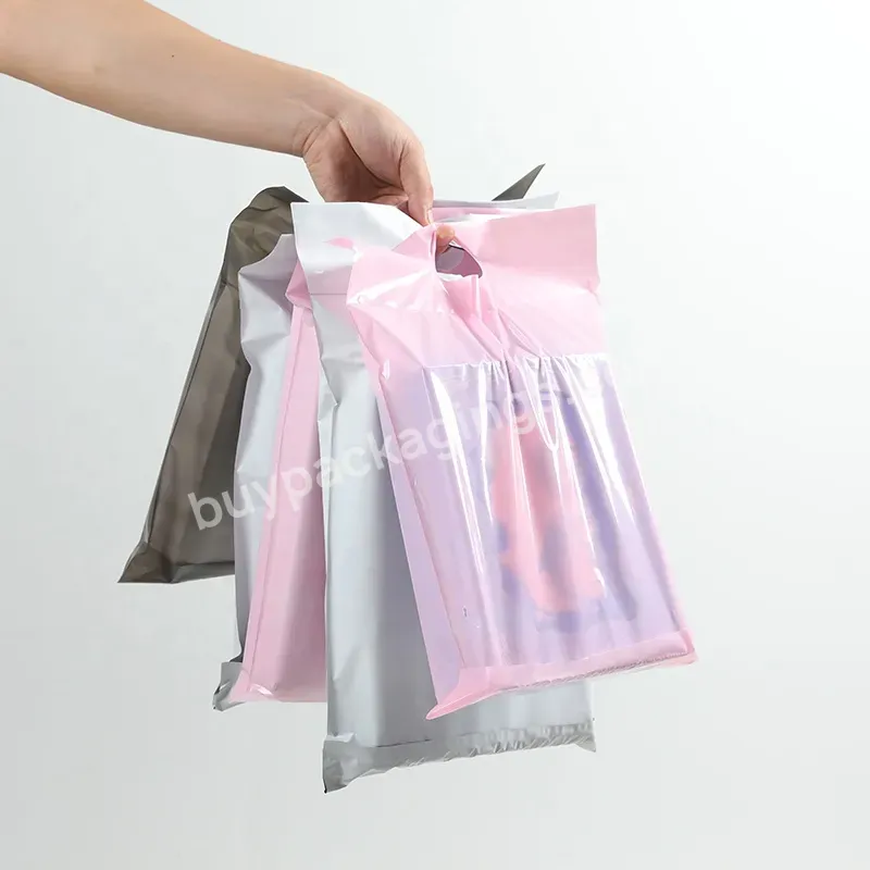 Stock Transparent Light Pink Rigid Poly Mailer Packing Shipping Bags With Handle For Clothing